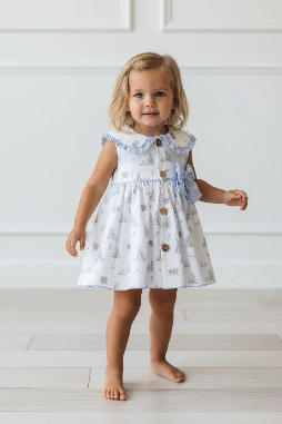 Blue Bunny Print Dress & Bloomers