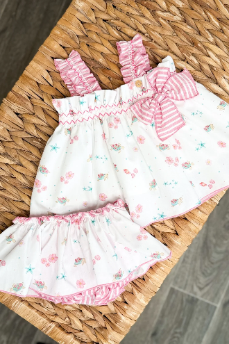 Pink Beach Print Blouse & Skort