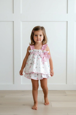 Pink Beach Print Blouse & Skort