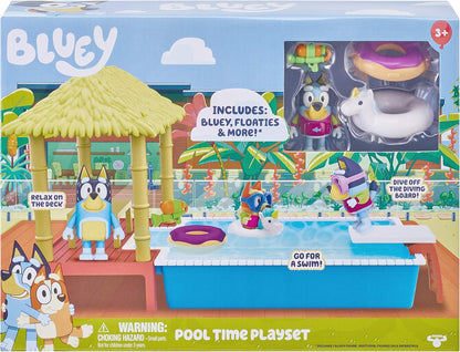 Bluey Juego y figura de piscina, figura articulada de 2.5-3 pulgadas y accesorios