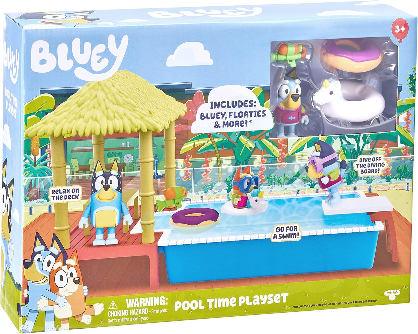 Bluey Juego y figura de piscina, figura articulada de 2.5-3 pulgadas y accesorios