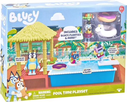 Bluey Juego y figura de piscina, figura articulada de 2.5-3 pulgadas y accesorios