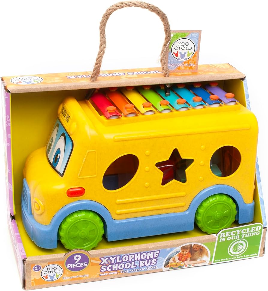 Roo Crew Eco Wood 2.0 School Bus Xylophone & Shape Sorter