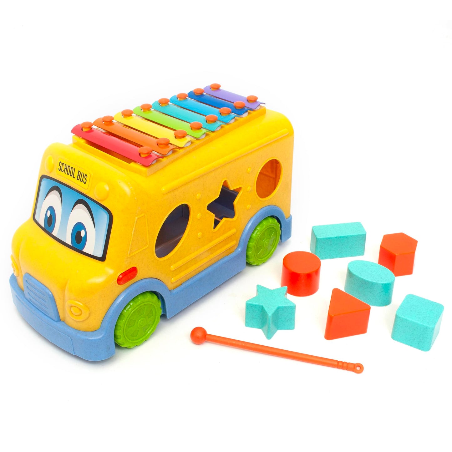 Roo Crew Eco Wood 2.0 School Bus Xylophone & Shape Sorter