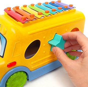 Roo Crew Eco Wood 2.0 School Bus Xylophone & Shape Sorter