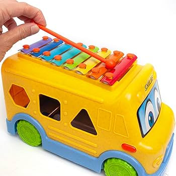 Roo Crew Eco Wood 2.0 School Bus Xylophone & Shape Sorter