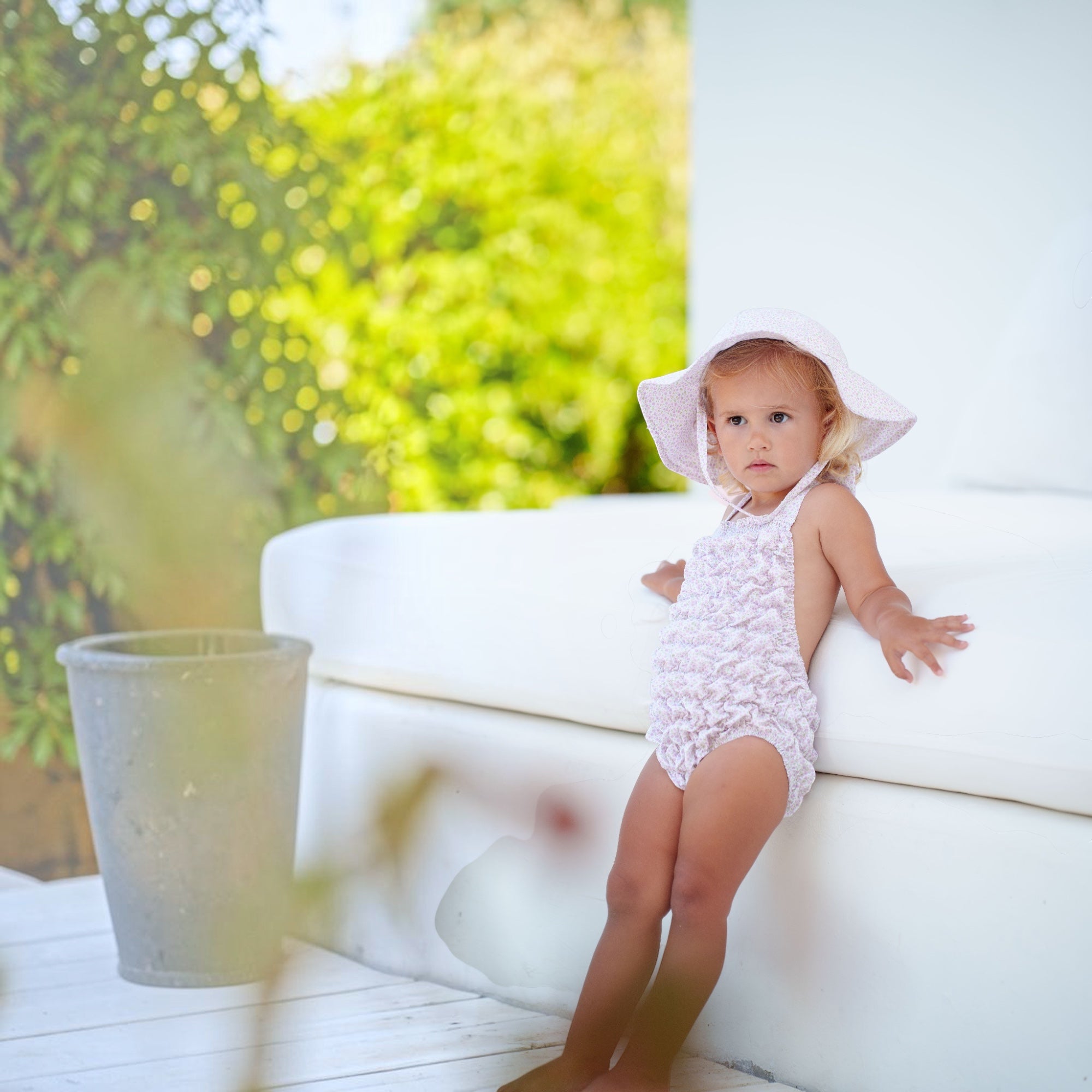 Pink blossoms cotton frilled Swimsuit