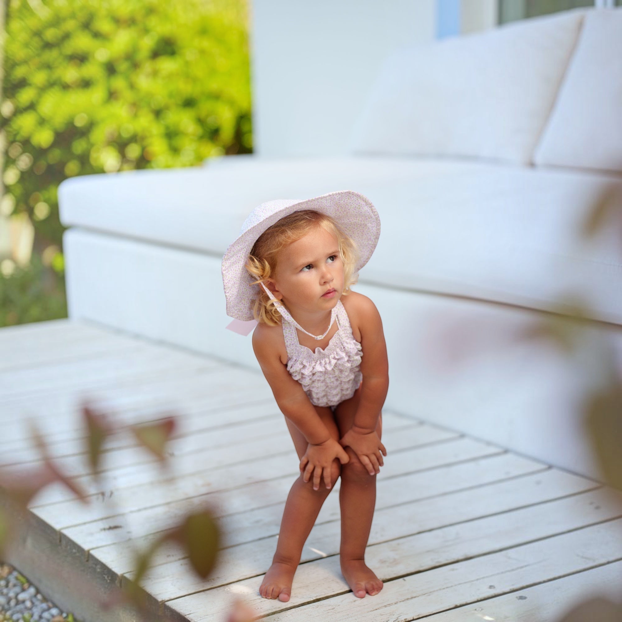 Pink blossoms cotton frilled Swimsuit