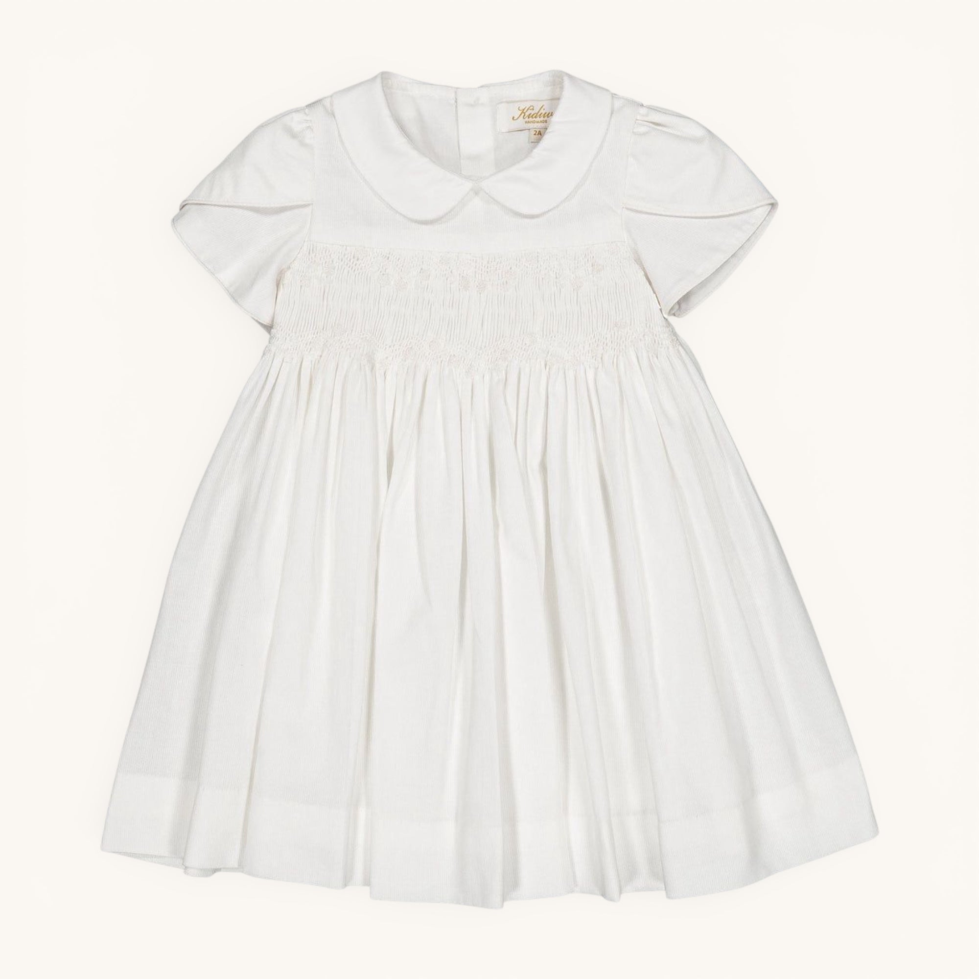 Clémence Smocked Dress — White Cotton Piqué