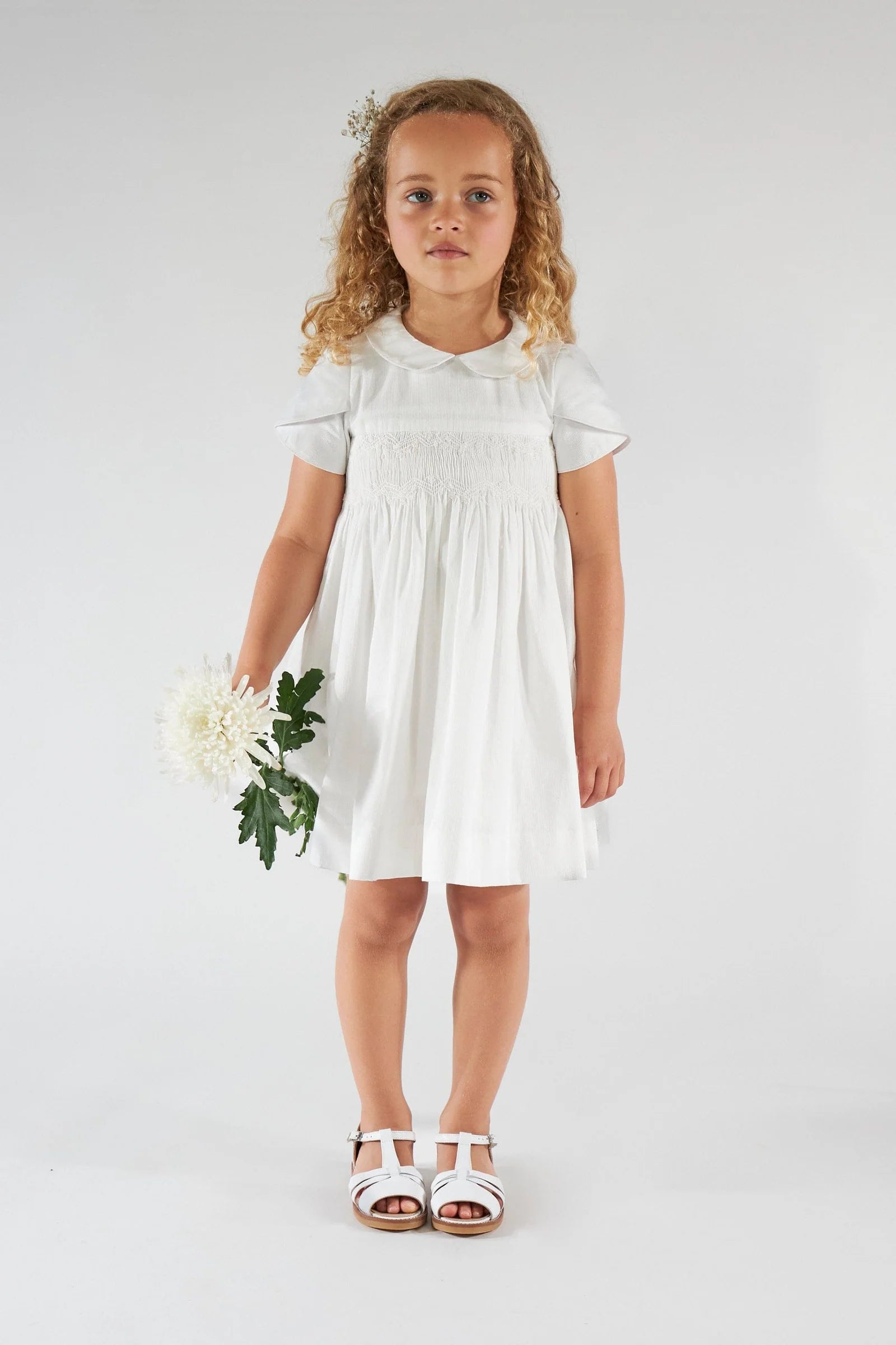 Clémence Smocked Dress — White Cotton Piqué