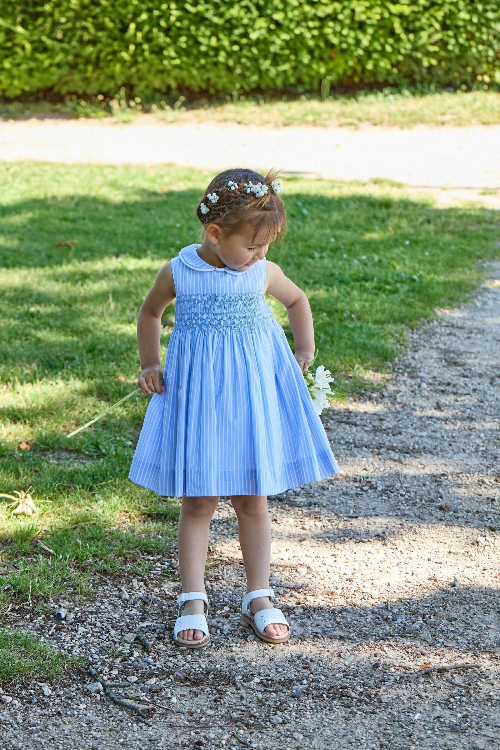 Maud Smocked Dress — Cornflower Blue Stripe