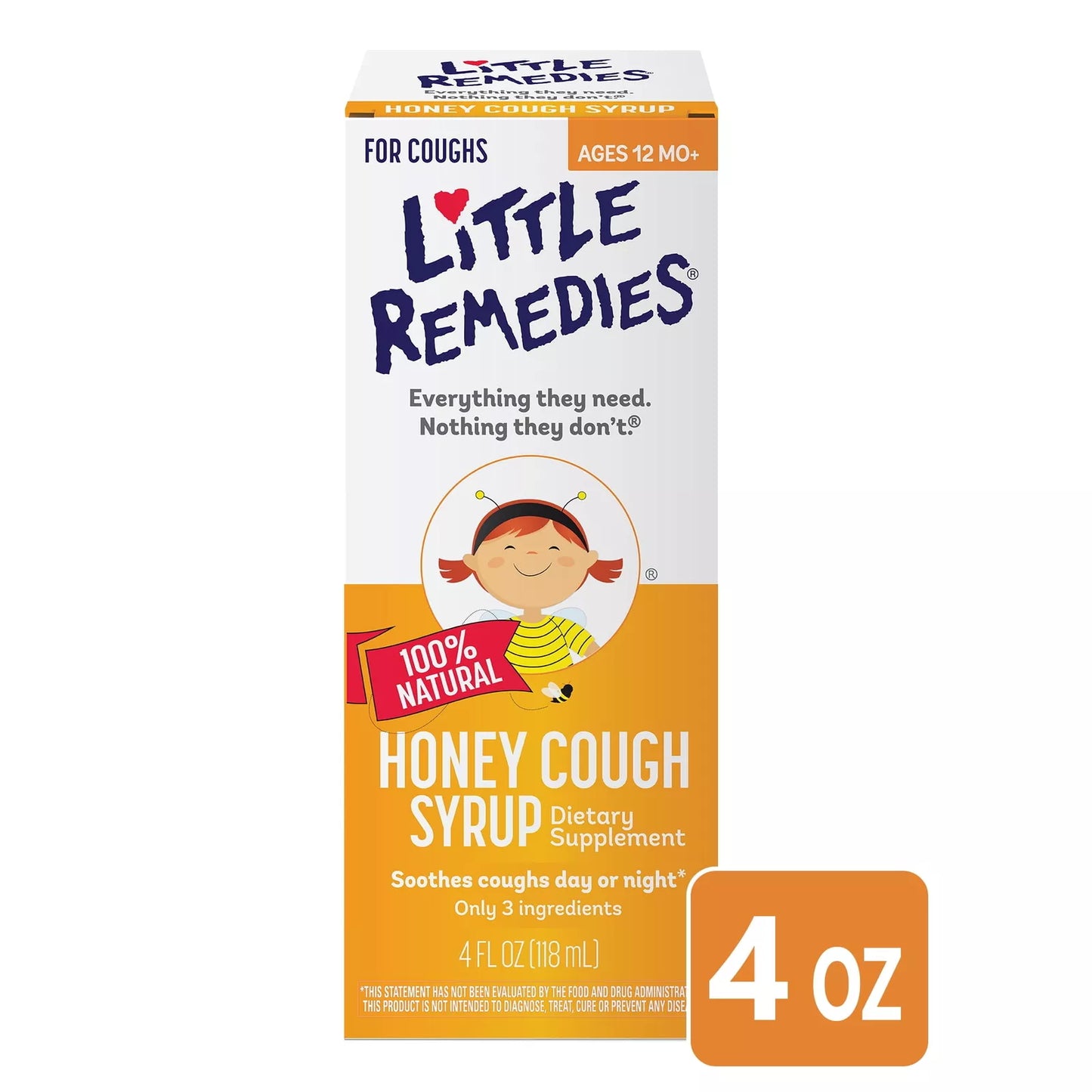 Jarabe para la tos con miel Little Remedies, 100% natural, 12 meses en adelante, 4 fl oz