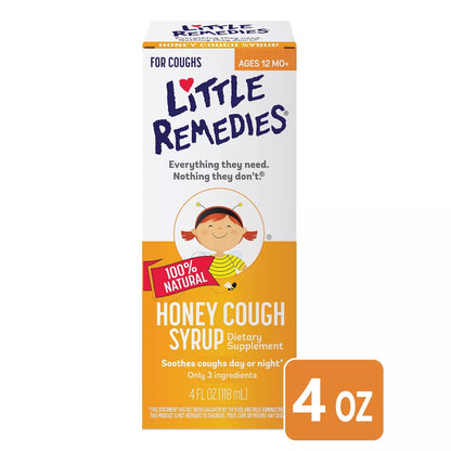 Jarabe para la tos con miel Little Remedies, 100% natural, 12 meses en adelante, 4 fl oz